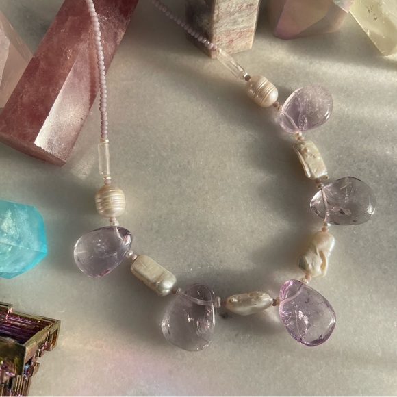 Amethyst & Pearl Statement Necklace OOAK. Handmade. Gemstones - Picture 3 of 5